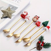 Resim 6'lı Festive Paslanmaz Çelik Kahve Kaşığı Seti Noel Süslemeleri ile - Tatil Tatlıları, Espresso, Milkshake & Hediyeler için Mükemmel - Santa, Geyik, Kardan Adam & Ağaç Tasarımları ile Ev, Partiler & Kafeler için, Noel Masa Süslemeleri, Noel için En İyisi 