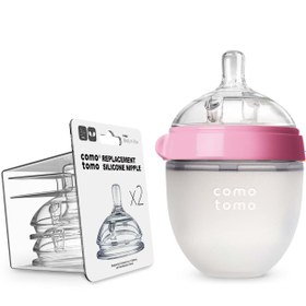 Resim Comotomo Silikon Biberon 150ml Pembe + 2'li Orta Akışlı Biberon Emziği 