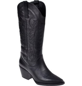 Resim Pullman Hakiki Deri İşlemeli Western Kadın Çizme Plm-011 Siyah-siyah Siyah 