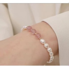 Resim İnci Ve Çilek Kuvars Taşı Bileklik Çok Renkli 