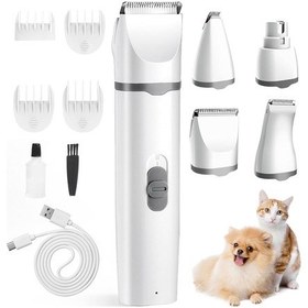 Resim 4'ü 1 Arada Köpek Kedi Tıraş Makinesi, Gözler, Kulaklar, Pençeler Ve Tırnaklar İçin 4 Çok Fonksiyonlu Başlıklı Usb Sessiz Evcil Hayvan Tıraş Makinesi Gri 