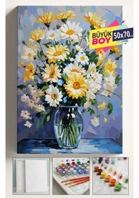 Resim Sayılarla Boyama Seti Numaralı Tuval Fırça Boya Dahil Kasnaklı Set 50x70 Cm - Vazoda Papatyalar 