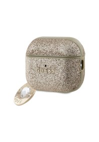 Resim Apple Uyumlu AirPods Pro 2 Kılıf Guess Lisanslı Glitter Elmas Kalp Süs Zincirli Gold 