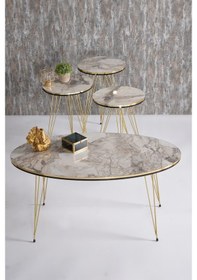 Resim Zigon Sehpa Ve Orta Sehpa Elips Set Çift Gold Efes Tel Ayak 