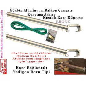 Resim Gökbin Alüminyum Balkon Çamaşır Kurutmalık Askısı Kare Küpeşte Çamaşırlık Kızaklı Bronz 