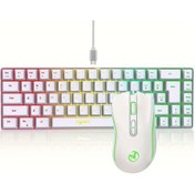 Resim Besthome1 Beyaz Hxsj 68 Tuş Mini Rgb Aydınlatmalı Optik Oyun Klavye Ve Fare Seti Pc Laptop Mac İçin Lazer 