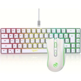 Resim Besthome1 Beyaz Hxsj 68 Tuş Mini Rgb Aydınlatmalı Optik Oyun Klavye Ve Fare Seti Pc Laptop Mac İçin Lazer 