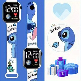Resim Disney Stitch Karikatür Renk Baskı Öğrenci LED Elektronik Saat Moda Baskı Kare Y1 Düğme Elektronik Saat 