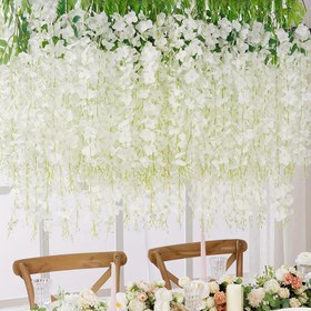 Resim 12 Paket Yapay Wisteria Çiçek Garlandları, Bahçe Stili Polyester Asılı Çiçekler, Tüyler Olmayan Evrensel Tatil Dekoru Düğün Partileri, Ev Bahçesi Açık Hava Törenleri için 