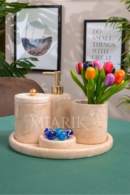 Resim MIARIK DESIGN & DEKORASYON Dekoratif Mermer Gold Top Detaylı 5 Li Banyo Seti Takımı 