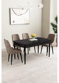 Resim Clara Siyah Mermer Desen 80x132 Açılabilir Mutfak Masası Takımı 4 Adet Sandalye Cappucino 