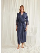 Resim Monamise Kadın Dantelli Ve Kuşaklı Sabahlık 18549-lacivert Lacivert 