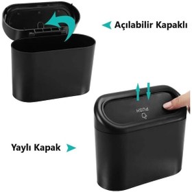 Resim Araç İçi Çöp Kutusu Mini Araba Çöp Kovası Kapaklı, Pratik, Ko 