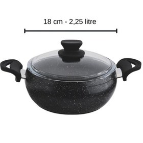 Resim Granit Pro 18 Cm Derin Granit Güveç Tencere Siyah Bakalit Saplı Cam Kapaklı Yapışmaz 