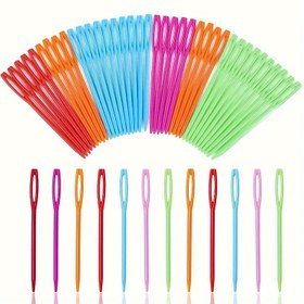 Resim 30/50 adet Büyük Gözlü Plastik İğne, 2.7 inç/7 cm Rastgele Öğrenme İğneleri, İplik İğneleri Dikiş İğnesi Plastik Kanaviçe İğneleri, Güvenli Plastik Bağlama İğneleri 