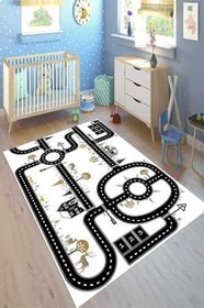 Resim Cotton Şönil Kaymaz Tabanlı Yıkanabilir Antibakteriyel Dijital Baskı Çocuk Halısı, CK-10129B-CTN-80X150 