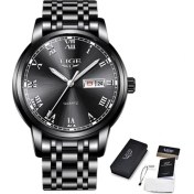 Resim Hanyang Siyah Şerit Lıge Izle Erkekler Için Üst Marka Lüks Erkek Saatler Paslanmaz Çelik Iş Su Geçirmez Kol Saati Adam Kuvars Saatler Takvim ile (Yurt Dışından) 