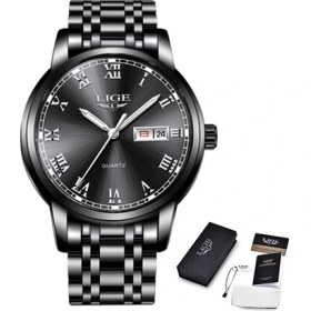 Resim Hanyang Siyah Şerit Lıge Izle Erkekler Için Üst Marka Lüks Erkek Saatler Paslanmaz Çelik Iş Su Geçirmez Kol Saati Adam Kuvars Saatler Takvim ile (Yurt Dışından) 