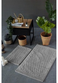 Resim Hcw Poil Açık Gri %100 Pamuk Viskon 2 Parça Banyo Paspas Seti 40 60+60 100 Cm Gri 