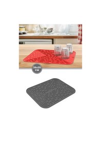 Resim Bulaşık Kurutma Matı, Bulaşıklık - Su Toplamaz Silikon Bulaşık Altlığı Orta Boy 36x25 Cm Antrasit 