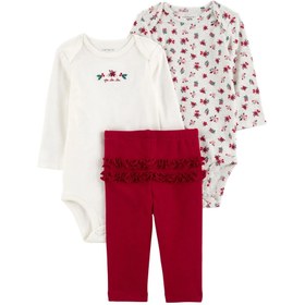 Resim Carter's Layette Christmas Kız Bebek Body Pantolon 3’lü Set - Kırmızı / 18 Ay 