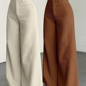 Resim 2'li Pantolon Takımı, Kadın Yüksek Bel Geniş Paça Şalvar - Bej Corduromy Dokulu Uzun Boy Tüm Sezonlar için Rahat ve Struktürlü Esnemez Kumaştan Zarif Gündelikten Resmi Etkinliklere Makinede yıkanabilir bej günlük pantolon Katı renk bol kesim pürüzsüz doku Konforlu tasarlanmış Her mevsim resmi & 