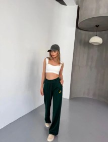 Resim S-pazarım Osy Modal Yumuşak Dokulu Kumaş Nakış Işlemeli Rahat Bol Paça Eşofman Pantalon - Siyah Siyah 