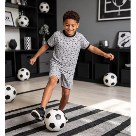 Resim NiCe İç Giyim Futbol Temalı Gri Renk Bisiklet Yaka Kısa Kol T-Shirt & Şort Erkek Çocuk Pijama Takım Pamuklu Penye 