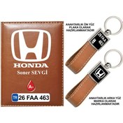 Resim Plakanıza Özel Honda Logolu Taba Ruhsat Kabı Ve Anahtarlık 