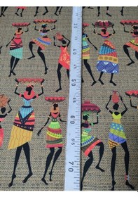 Resim Jüt Zemin Üzerine Afrikalı Kadın Desenli Kumaş 