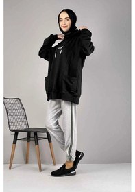 Resim Şerit Detaylı Eşofman Altı Gri Yeşil Çok Renkli 