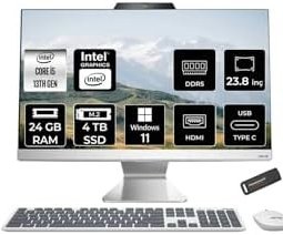 Resim ASUS A3402WVAK i5 1335U 24GB DDR5 4TB SSD Intel Graphics 23.8" FHD W11P Beyaz All in One & PER4 