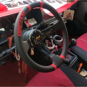 Resim carlone Momo Direksiyon Kırmızı İpli Siyah Göbek 35cm Ofsetli Model Deri 