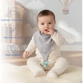 Resim Babyjem Emzik Askılı Müslin Mama Önlüğü Gri 