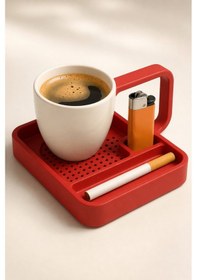 Resim Kahve Sunum Tepsisi Çok Bölmeli Masa Üstü Organizer Kupa Fincan Standı Pla 12.5x11x7 Cm Kırmızı 