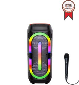 Resim Torima GTS-2132 Siyah Mikrofonlu RGB Ledli Taşınabilir Bluetooth Hoparlör Parti Speaker 