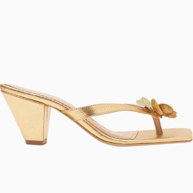 Resim Fleur 55, Metalik Deri Çiçek Detaylı Lüks Thong Mule - Gold / 41 