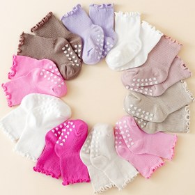 Resim 5 Çift Tatlı ve Sevimli Bahar ve Sonbahar Çok Renkli Kızlar için Ahşap Kulak Kenarı Kaymaz Orta Boru Çorapları 