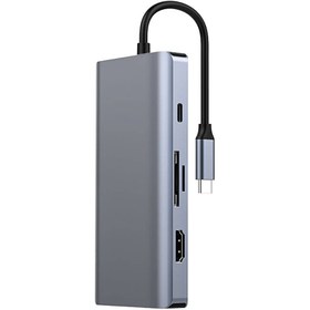 Resim Recci RH09 Type-C to Type-C + SD/TF + USB3.0 + USB2.0 + HDMI + VGA + RJ45 Bağlantılı 9in1 Hub Gri 