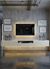 Resim Resital Ledli Duvara Monte Tv Sehpası - Traverten - W6016-8 Traverten 