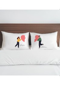 Resim Bk Gift Kişiye Özel Sevgili Tasarımlı Pamuklu 2 Li Yastık Kılıfı Seti-1 50x70cm , Sevgiliye , Ev si, Tasarım Ev Tekstili 
