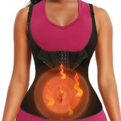 Resim Kadınlar için Fermuarlı Şekillendirici Tank Top - Ayarlanabilir Tokalı Kayışlarla Orta Kontrollü Postür Düzeltici, Siyah & Canlı Pembe Renk Blok Tasarım, Antrenman ve Günlük Kullanım İçin Nefes Alabilen Kumaş 