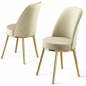 Resim Canisa Pefa Serisi 4 Adet Krem Mutfak Sandalyesi Gold Kaplama Metal Ayak 1. Sınıf Babyface Kumaş Sandalye Krem Ayaklar Gold 