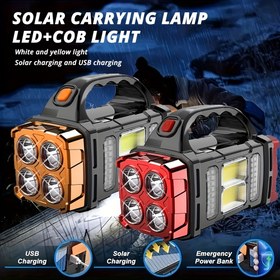 Resim 1 adet Taşınabilir Güneş ve USB Şarj Edilebilir LED Fener El Feneri, 1500 Mah Nikel Pil, Taktik COB Çalışma Işığı, 4 Mod, Acil Durum Güç Bankası Fonksiyonu, Kamp İçin İdeal 