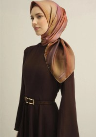 Resim Armine Soyut Desenli Saf İpek Sura Eşarp 9308d 07 KAhverengi 