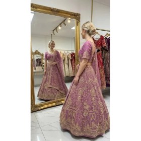 Resim Aashiv's Collection Gelinlik Hint Lehenga Choli Takımı Mor Işlemeli 