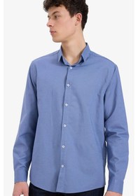 Resim DeFacto Regular Fit Polo Yaka Keten Yazlık Uzun Kollu Gömlek E1729AX25SPBE783 
