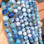 Resim 36/46/61 Adet JILKOL Mavi Ateş Ejderha Damarı Oniks Yuvarlak Aralayıcı Boncuklar 6/8/10mm - Mavi & Beyaz Mermer Desenli, Dayanıklı Taşlar DIY Takı Yapımı, Bileklik, Kolye, Küpe için Boncuklar 