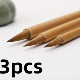 Resim 3 Adet Bambu Hat Fırçası - Avrupa, Yan, Liu, Zhao Bedenleri ve Manzara Resimleri İçin Uygun - Ahşap, Suyla Yıkanabilir, Döner Kapanış, Yuvarlak Gövde, İnce Uç 