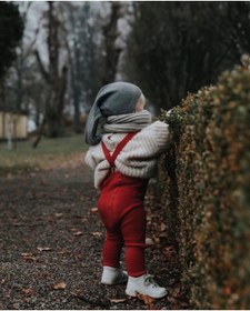 Resim Sparrow Laurel Kiremit Rengi Yüksek Bel Önden Çapraz Askılı Ayarlanabilir Fitilli Bebek Triko Tayt 